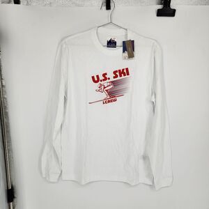 NWT J Crew Men's‎ Small White U.S Ski Long Sleeve Graphic Tee Premium Weight